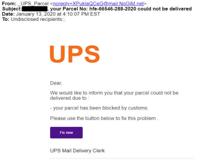 UPS Delivery scam email Easykey