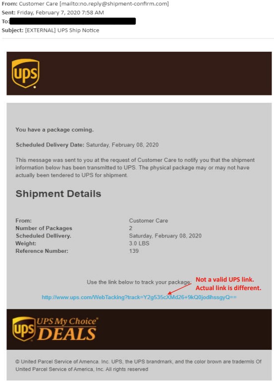 UPS Delivery scam email Easykey